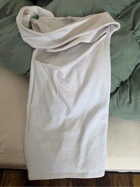 Zara White Ribbed One-Shoulder Dress NWOT